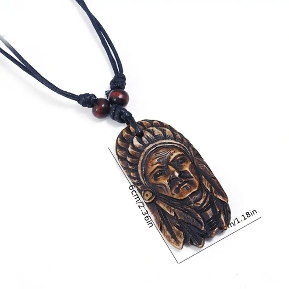 Retro Indian Head Portrait Men's Necklace - Picture 2 of 4
